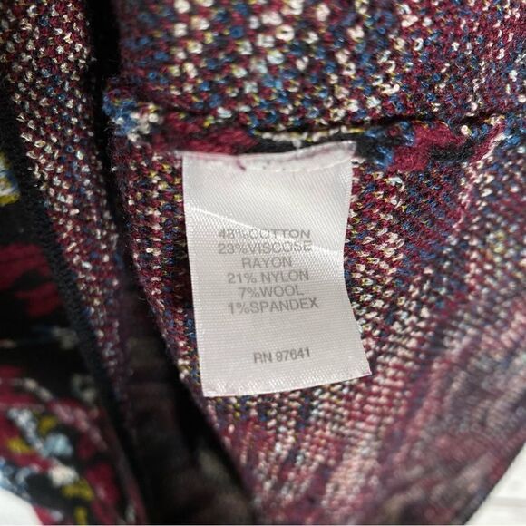 J.Jill Jacquard Tapestry Wine Floral Tunic Sweater Pullover Cotton Blend Sz MP - Picture 5 of 5